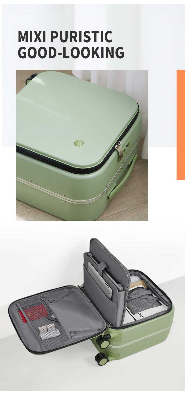 Mixi Front-Opening Aluminum Frame Suitcase, Trolley Case with Password Lock, Large Capacity Luggage for Travel, Carry-On Suitcase for Me 11