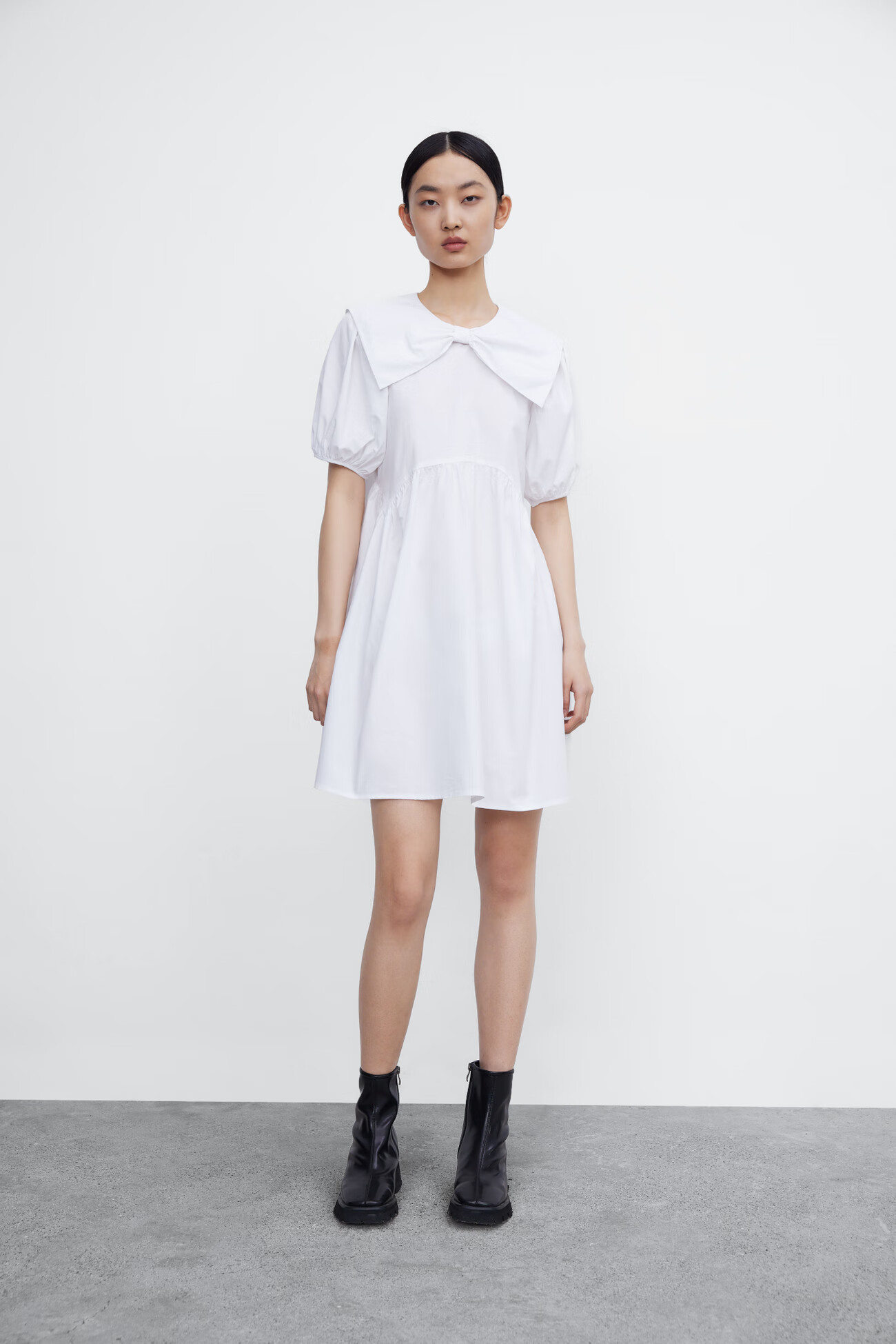 ur2022春季新品女装甜美蝴蝶结短袖宝藏连衣裙wu09r7an2000本白xl