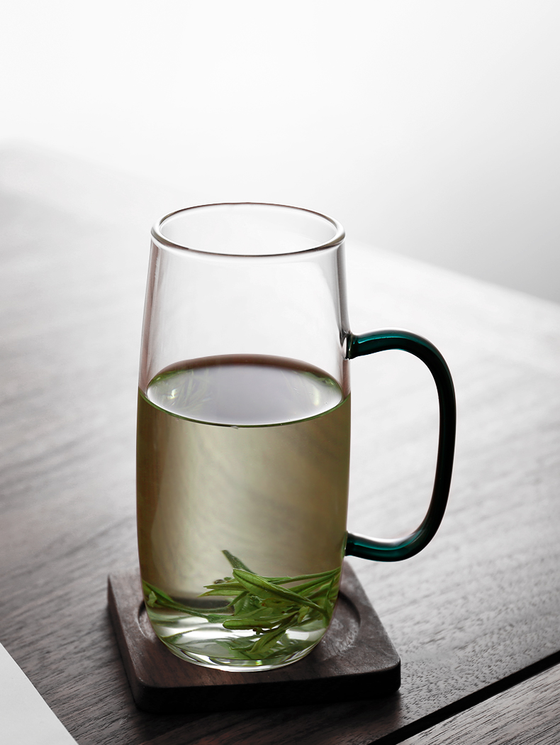 极简造物绿茶专用玻璃杯家用办公室泡茶杯子个人喝水杯创意喝茶花茶杯