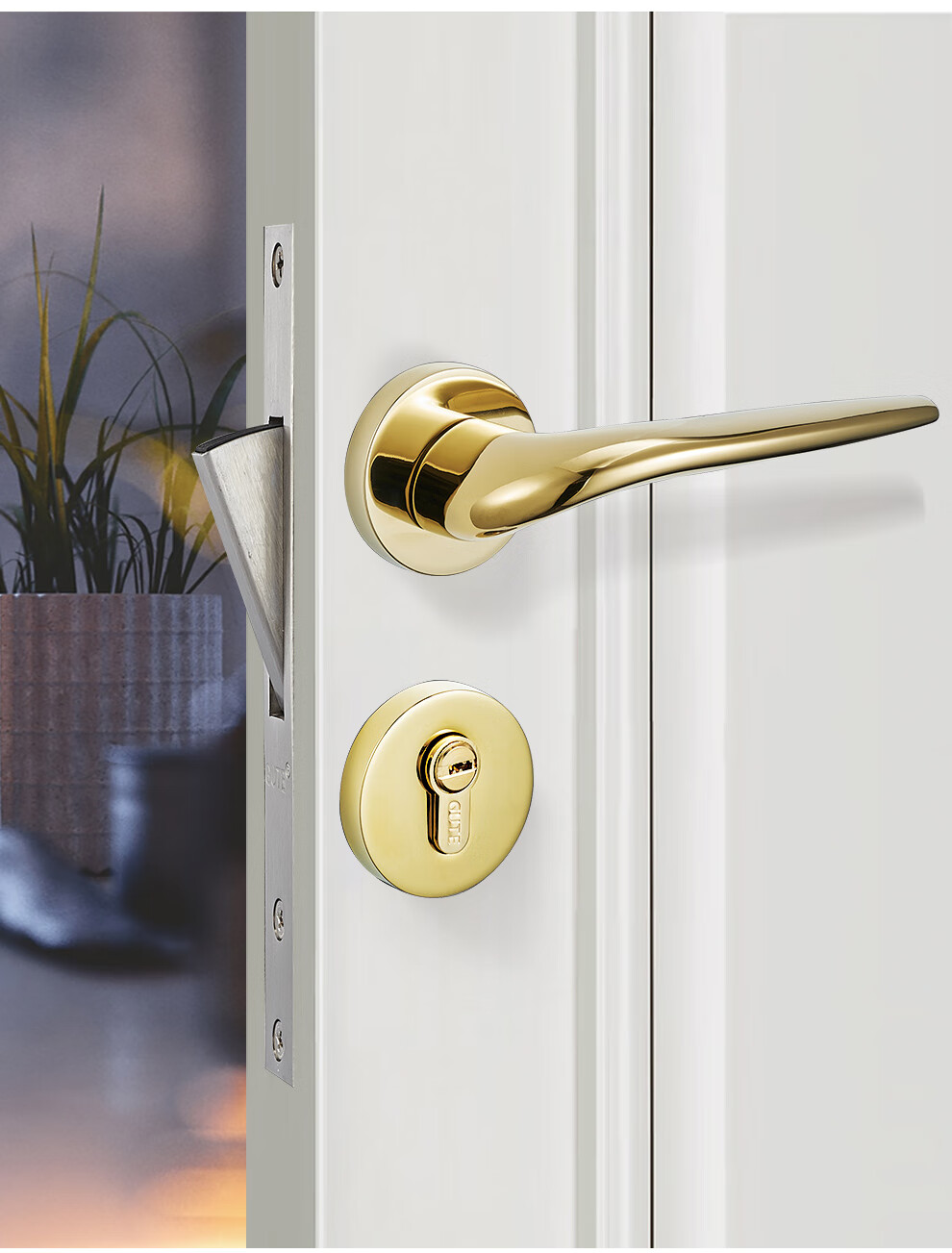 固特gute分体门锁室内静音锁子轻奢简约卧室门把手家用锁具适合门厚