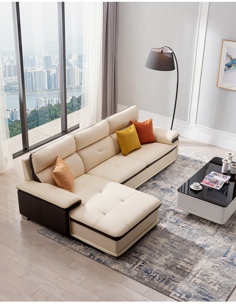 慕思(de rucci)艾慕皮艺沙发现代简约真皮客厅办公室家具 三左单 面右