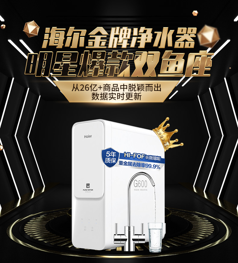 106126-【新品双鱼座】海尔(Haier)净水器家用净水机 RO反渗透纯水机600G大通量无桶双出水台下直饮机 【升级款】双鱼座6H99-详情图