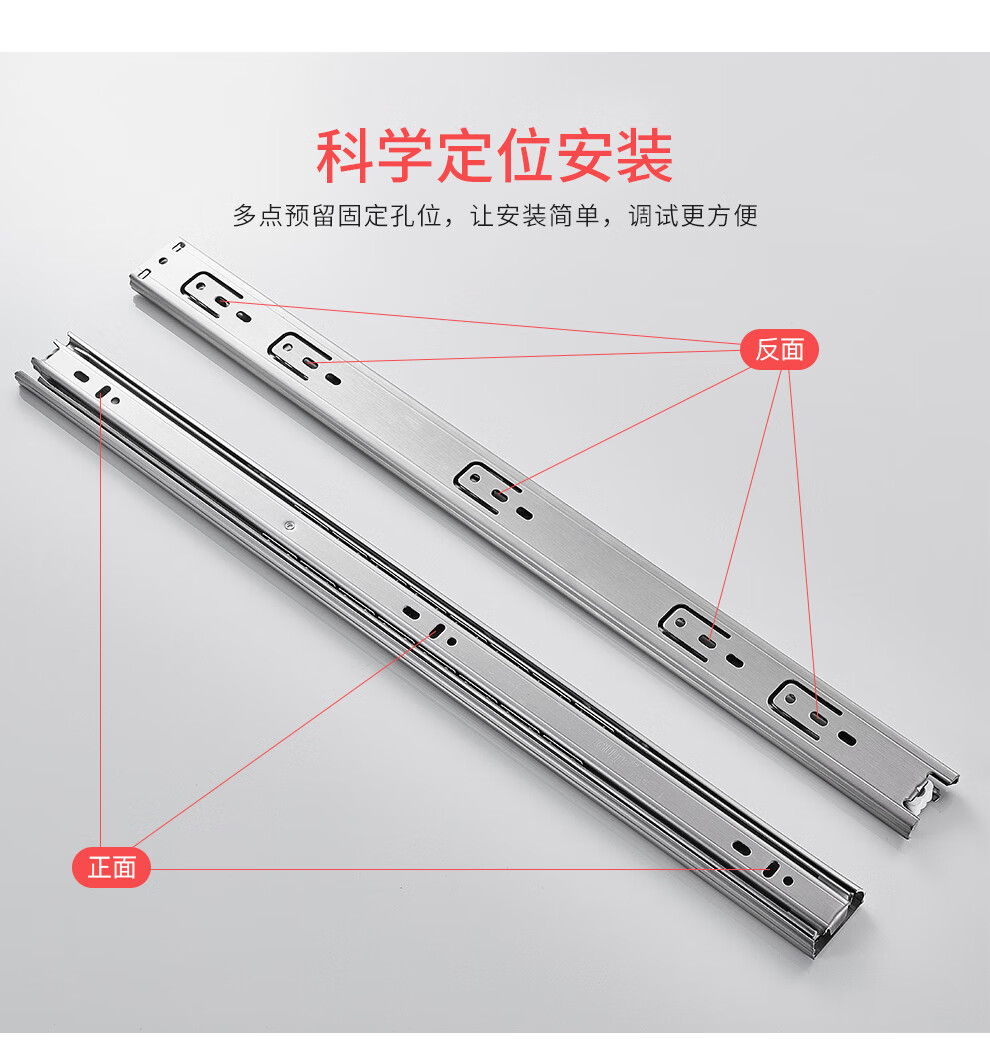 固特gute不锈钢缓冲阻尼抽屉轨道滑轨静音三节导轨家装五金配件家具