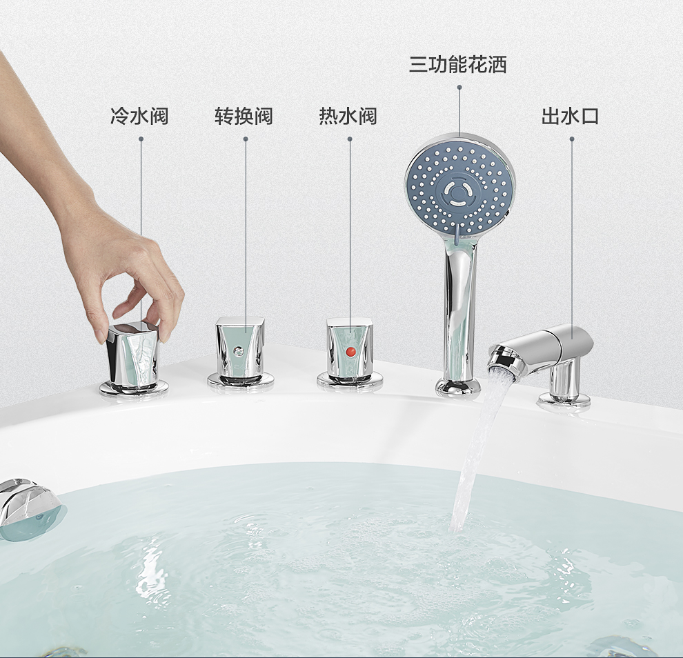 浪鲸ssww冲浪按摩浴缸亚克力浴缸独立式家用卫生间浴池双裙边防滑按摩