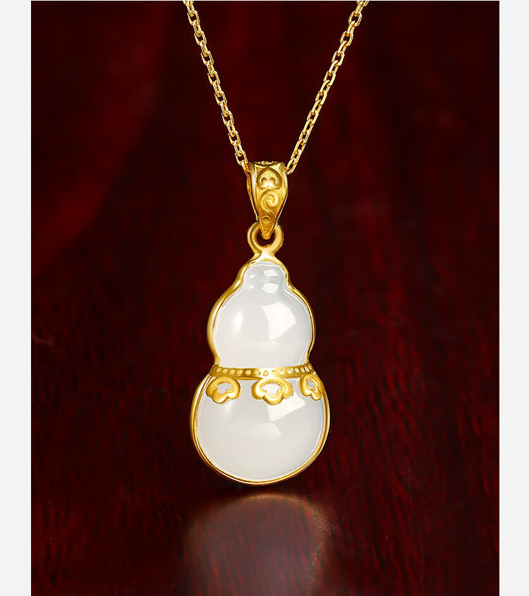 周六福珠宝情人节礼物葫芦金镶玉吊坠女款足金黄金镶和田白玉aayb04