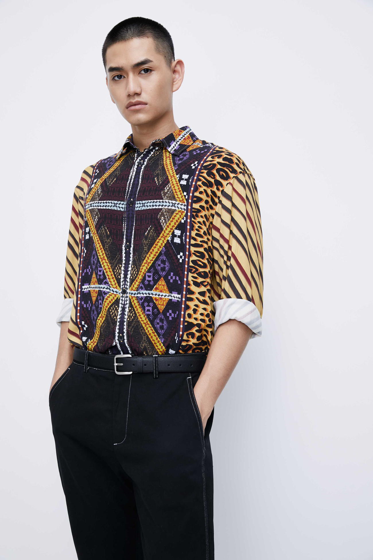 ur男装新潮波西米亚印花衬衫ml34s2gn2000黄色印花l