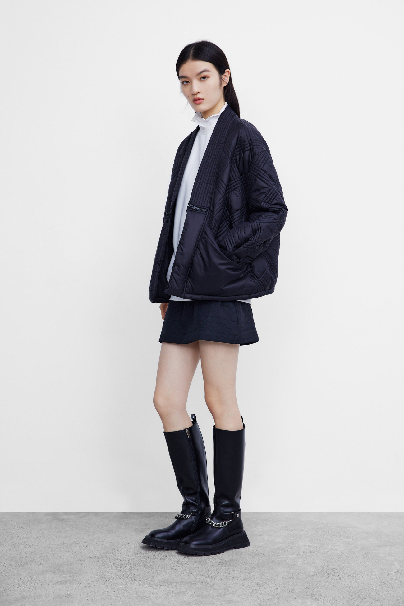 ur2021秋冬新品女装洋气休闲和服领格纹绗缝宽松棉服wl40r1jn2000 正