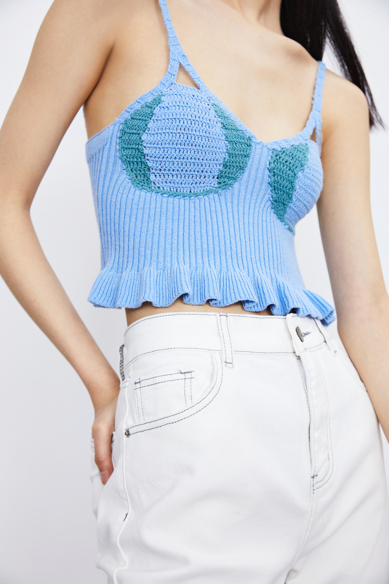 ur新品青春女装v领荷叶边薄款外搭针织背心yl13s9an2002浅缥蓝m