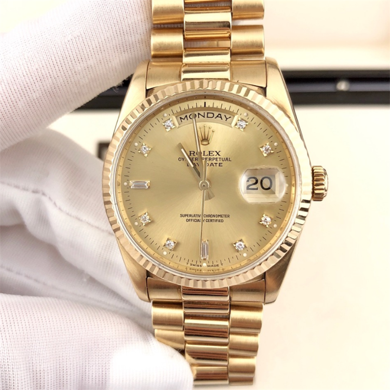 劳力士男表18k金自动机械后镶钻18238日历星期功能全金带奢侈品瑞士