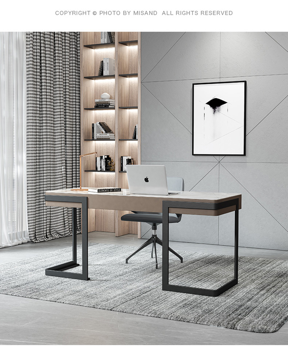 书桌 卧室轻奢岩板书桌现代简约家用写字桌办公桌极简意式书房电脑桌