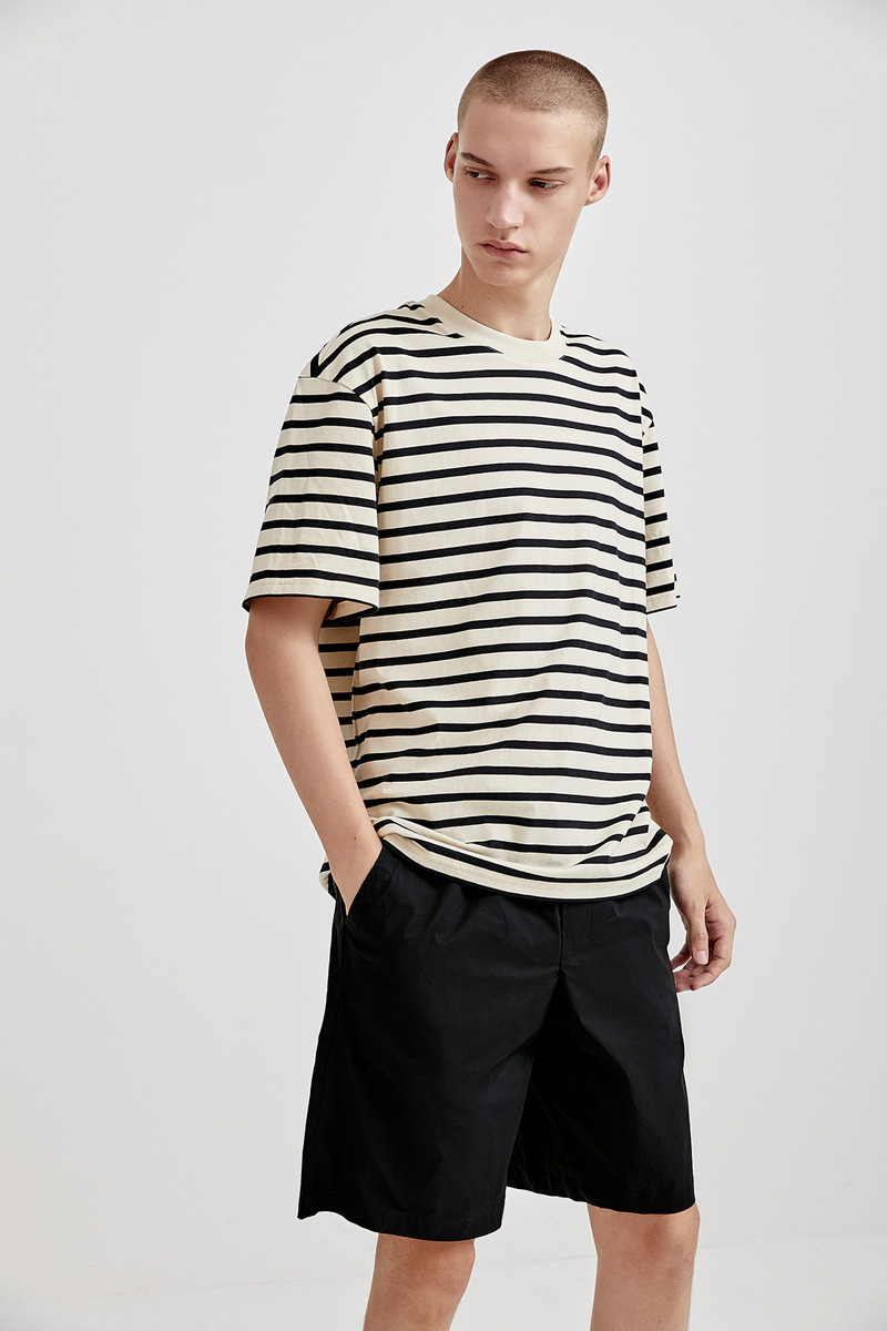 ur2021新品秋季男装时尚百搭条纹宽松薄款半袖t恤mf34s4mn2002 浅