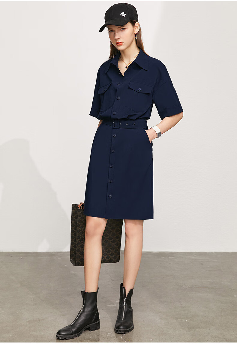 amii高级感衬衫连衣裙女夏季新款设计感气质裙子法式衬衣裙薄荷绿