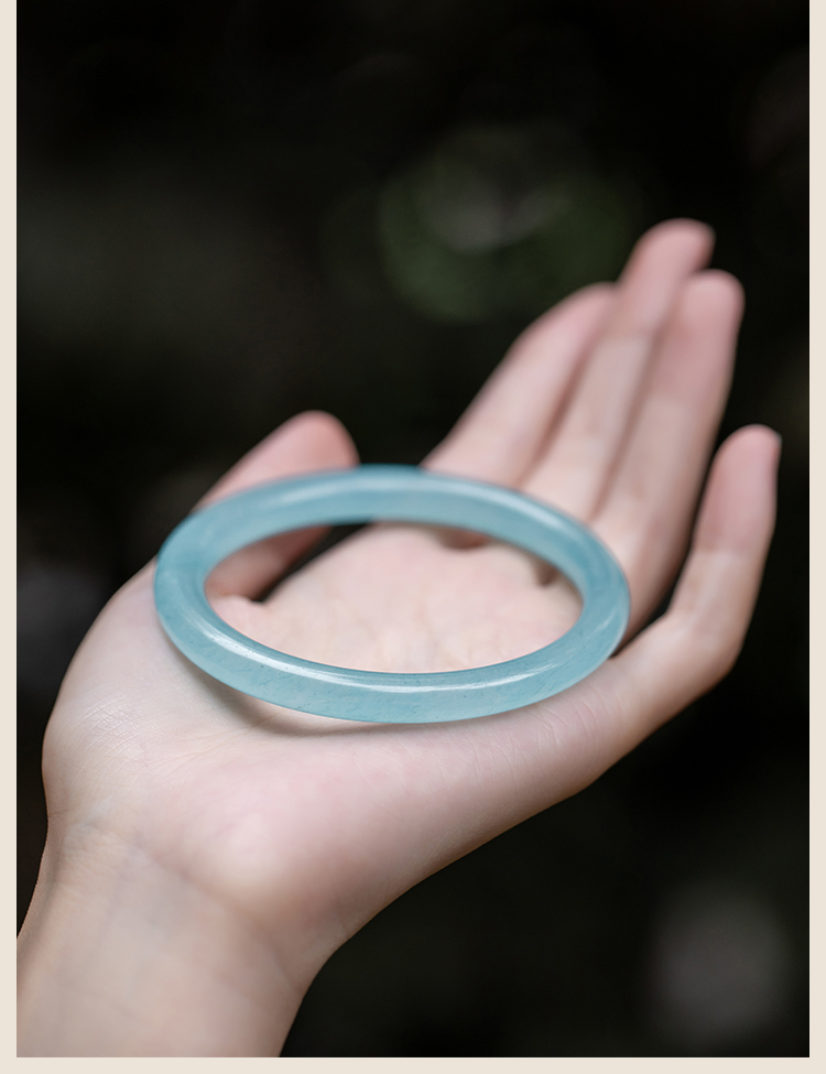 龙隐天然玉镯天青冻少女款玉石冰种细圆条冰透美人镯子年轻女士大号手