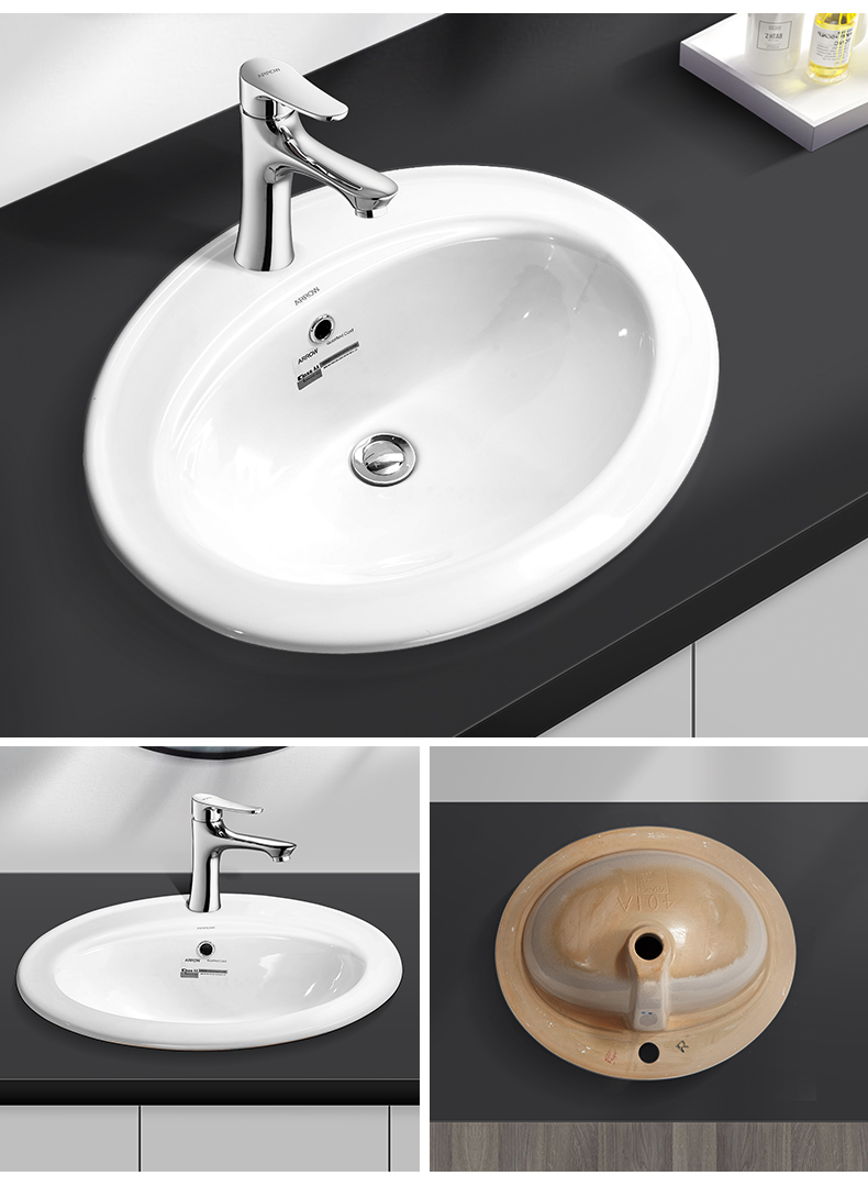 箭牌卫浴台中盆面盆半嵌入式陶瓷台上盆椭圆形洗手盆卫生间方形洗脸盆