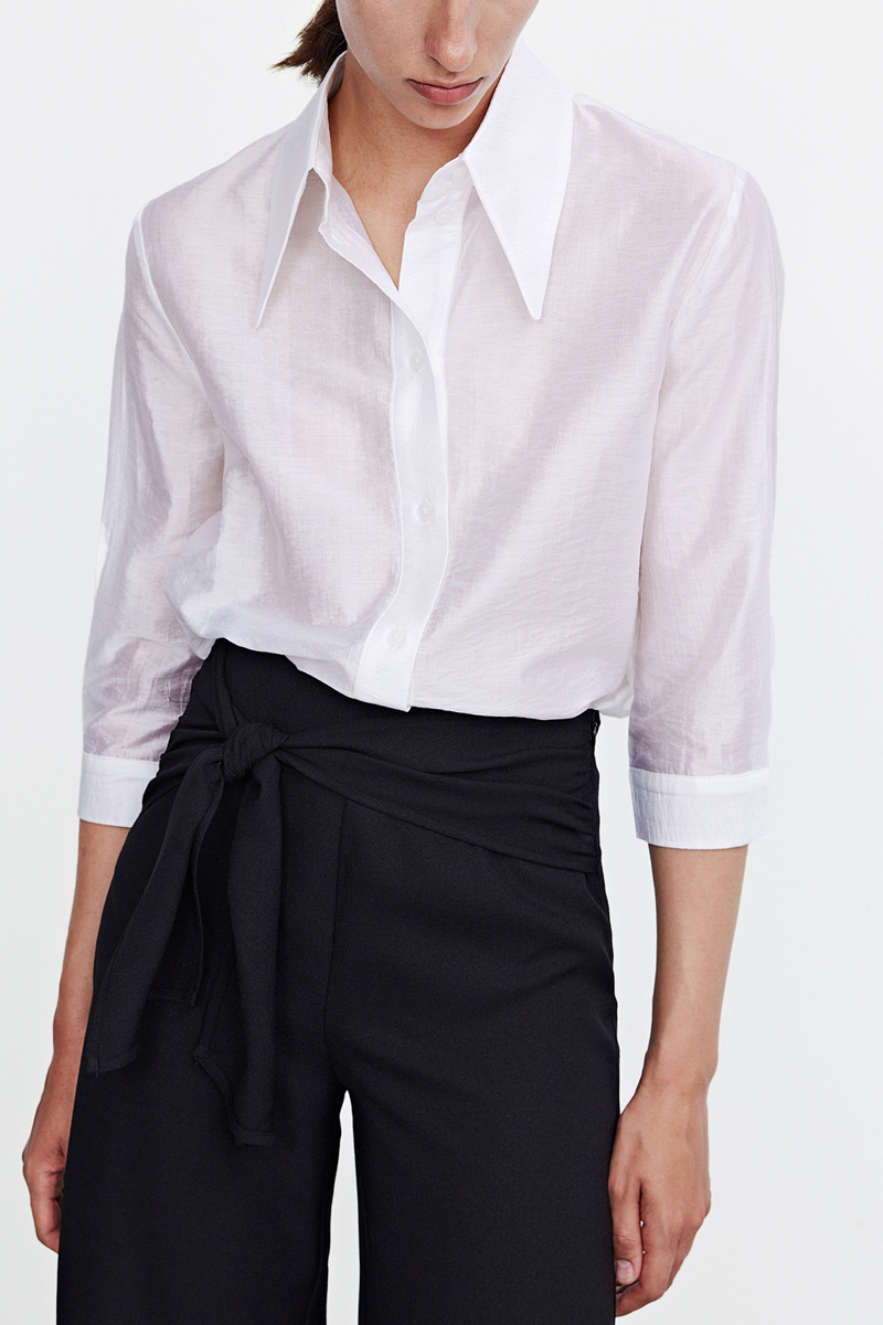 ur新品女装简约基础通勤薄款宽松开襟衬衫wg18s2be2010本白l