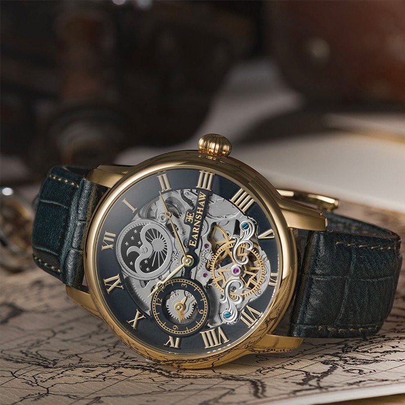 thomasearnshaw托马斯恩肖手表男士背透镂空自动机械手表棕皮小蓝针es