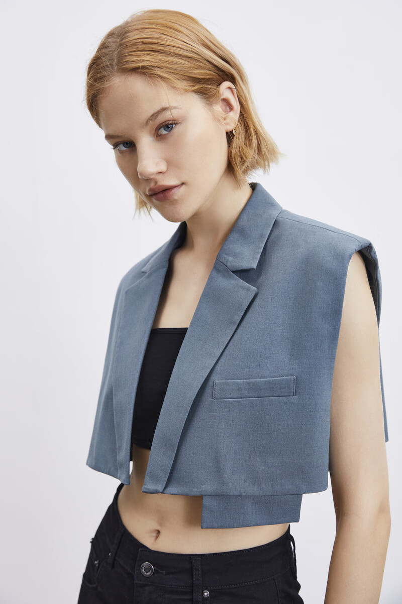 ur春夏女装潮酷时尚英伦宽松短款西装马甲wj22s1an2000 雾霾绿 l【图