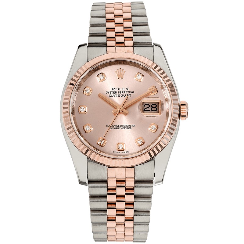 二手95新劳力士女表日志型自动机械18k玫瑰金日期显示36mm手表奢侈品