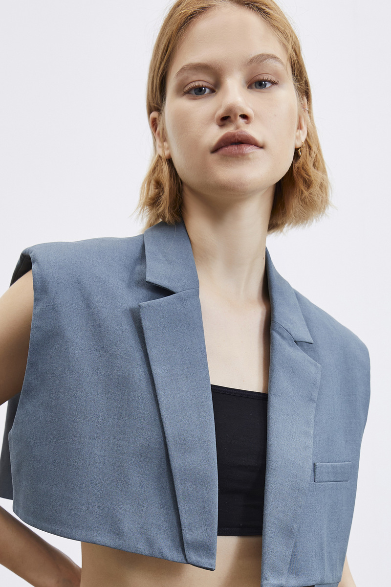 ur春夏女装潮酷时尚英伦宽松短款西装马甲wj22s1an2000 雾霾绿 l【图