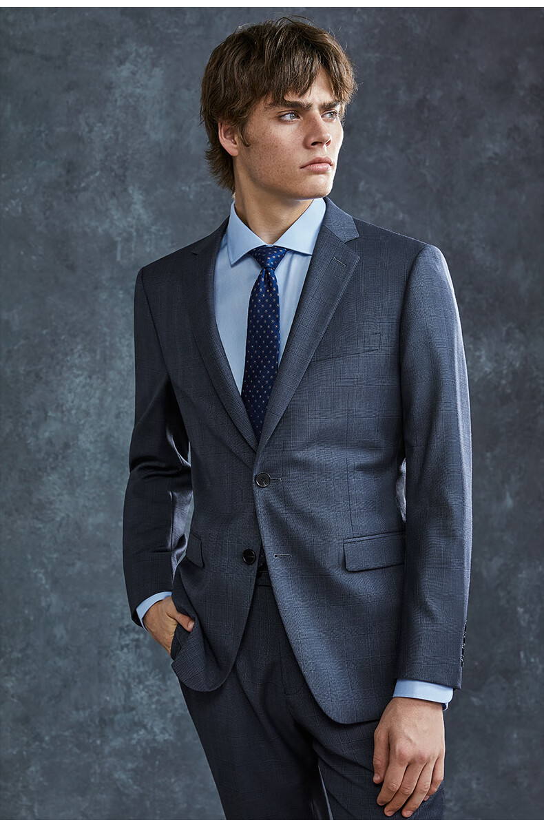 礼服商务正装半麻衬休闲西装外套 蓝灰色【上衣 裤子 马甲】mxf025 44