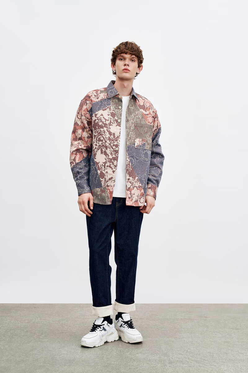 ur2021秋冬新品男装时尚个性不规则拼色宽松开襟衬衫ml40s2bn2000 多