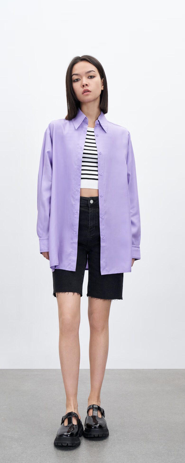 ur2022春夏新品女装百搭莱赛尔薄款宽松开襟衬衫wv14r2bn2000丁香紫l
