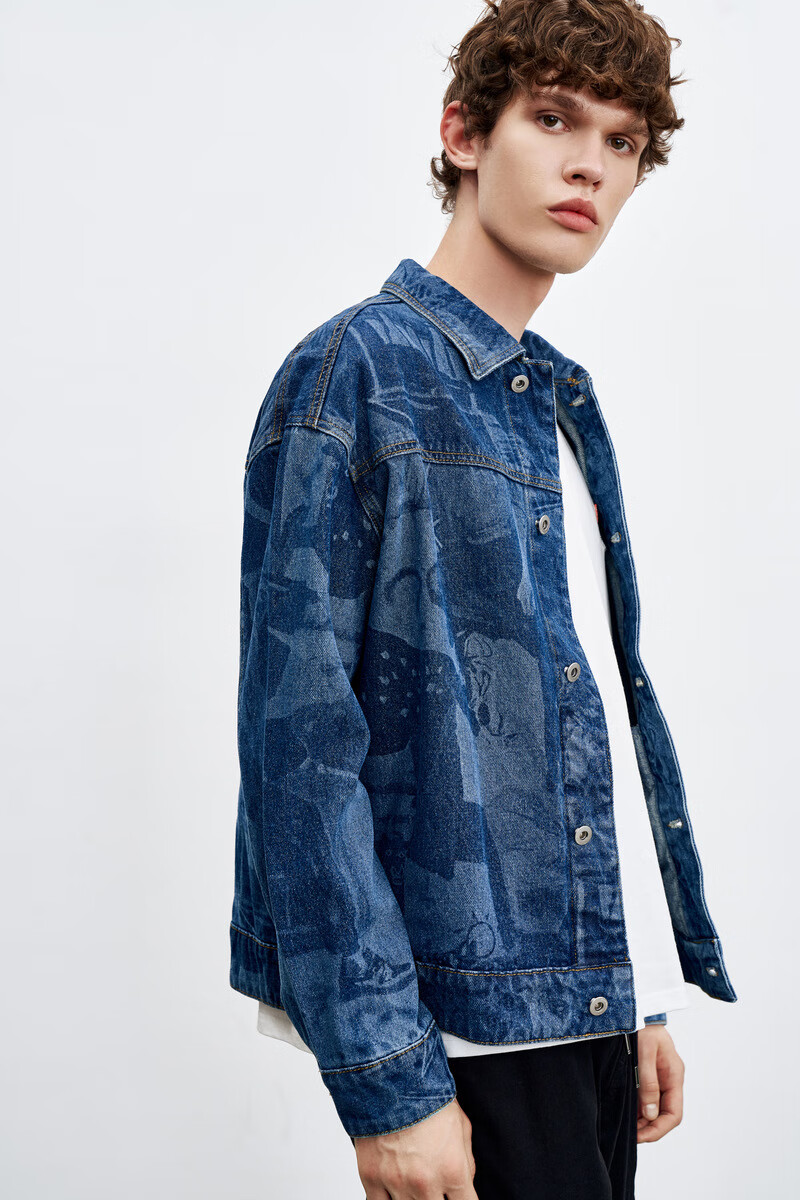 ur2021秋冬新品男装时尚潮流印花洗水廓形牛仔外套mv38sbjn2006 深灰