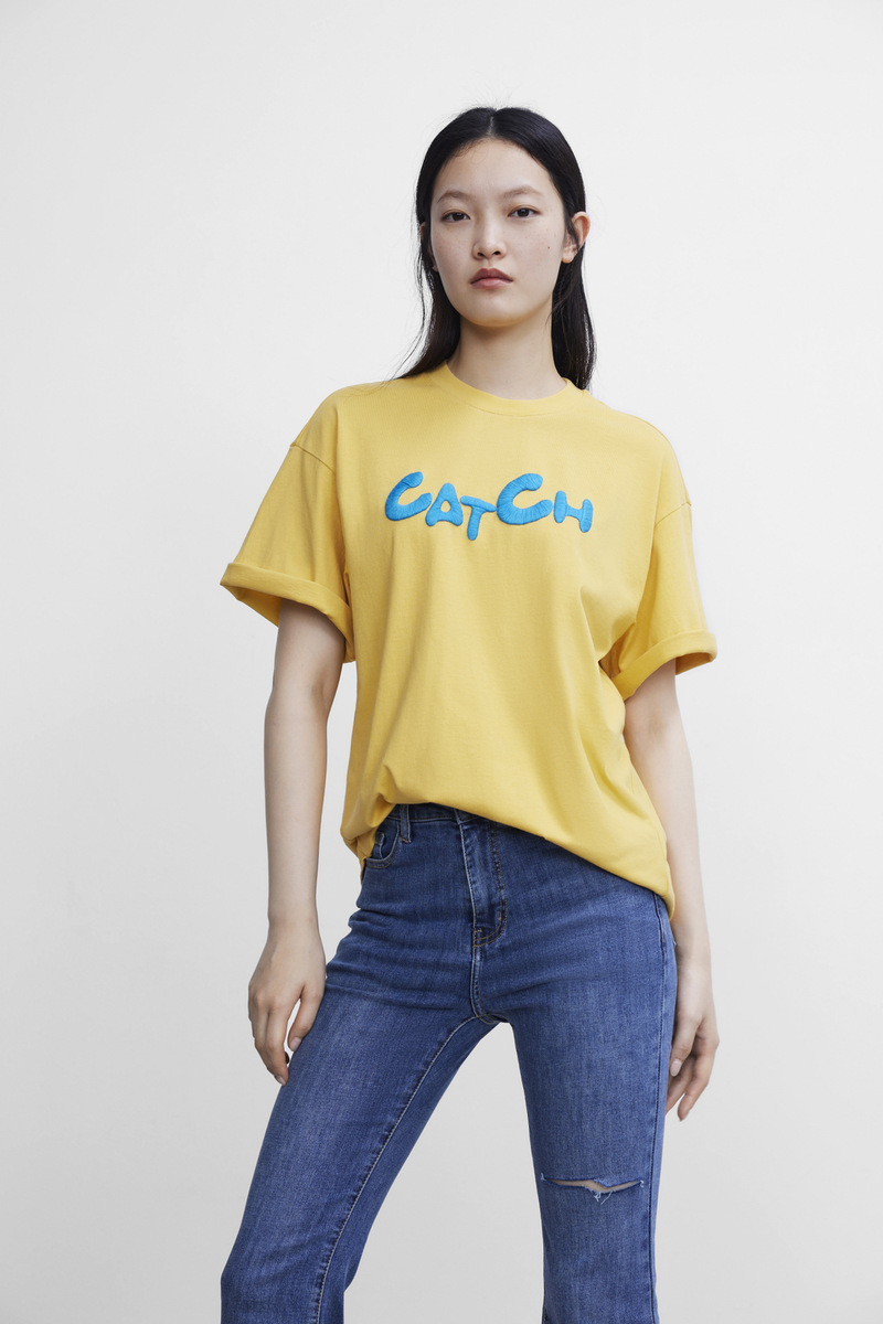 ur2022春季新品女装时尚休闲撞色字母刺绣圆领t恤wl09s4mn2006暖黄色l