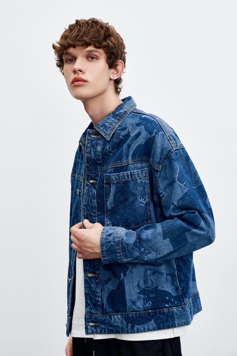 ur2021秋冬新品男装时尚潮流印花洗水廓形牛仔外套mv38sbjn2006 深灰