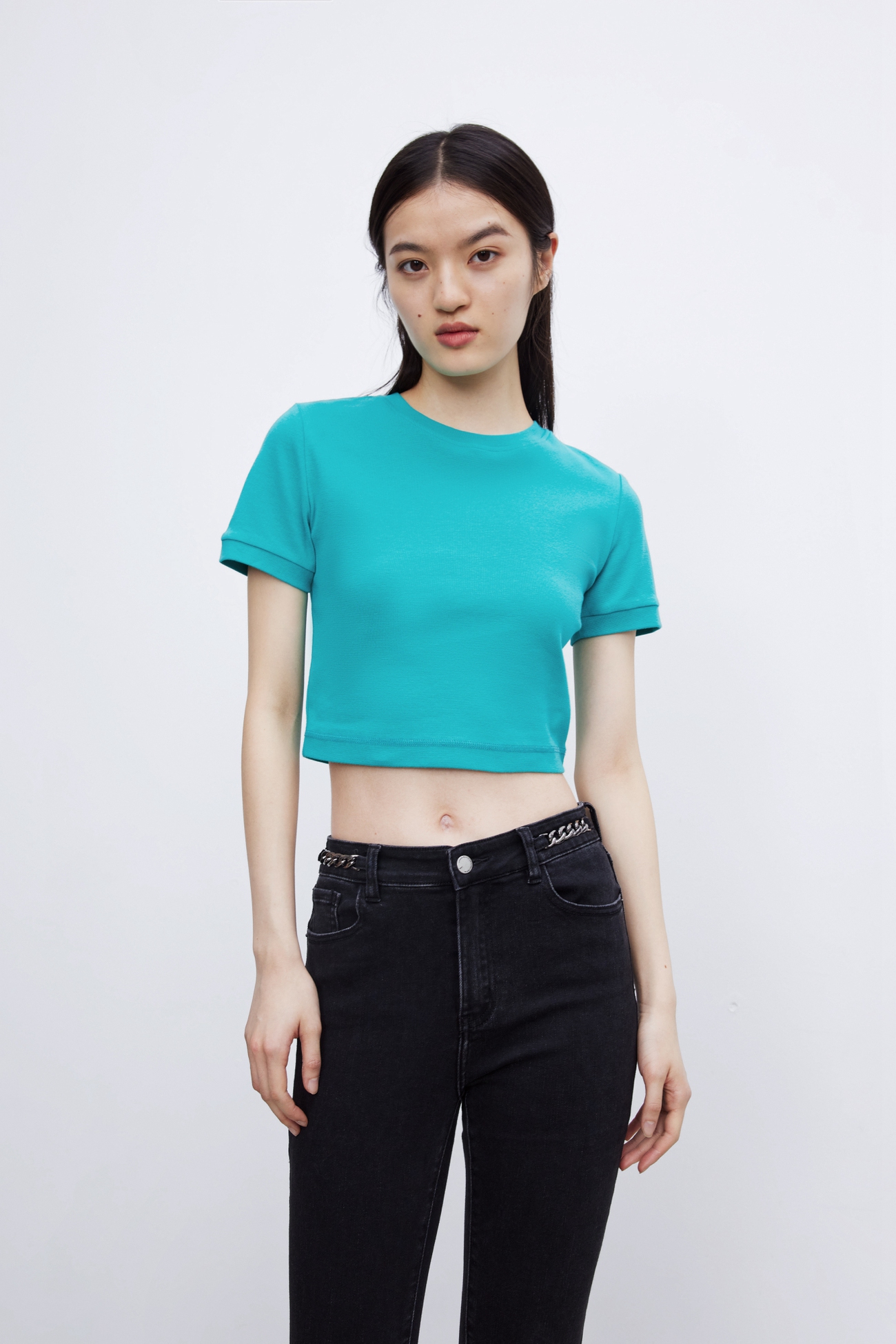 ur2021冬季新品女装简约基础款百搭短款紧身t恤wb08b4mn2005冷粉色s