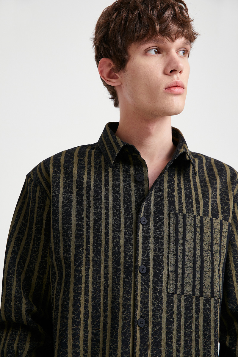 ur2021秋季新品男装潮流时尚个性条纹宽松开襟衬衫ml36s2bn2009 黑色