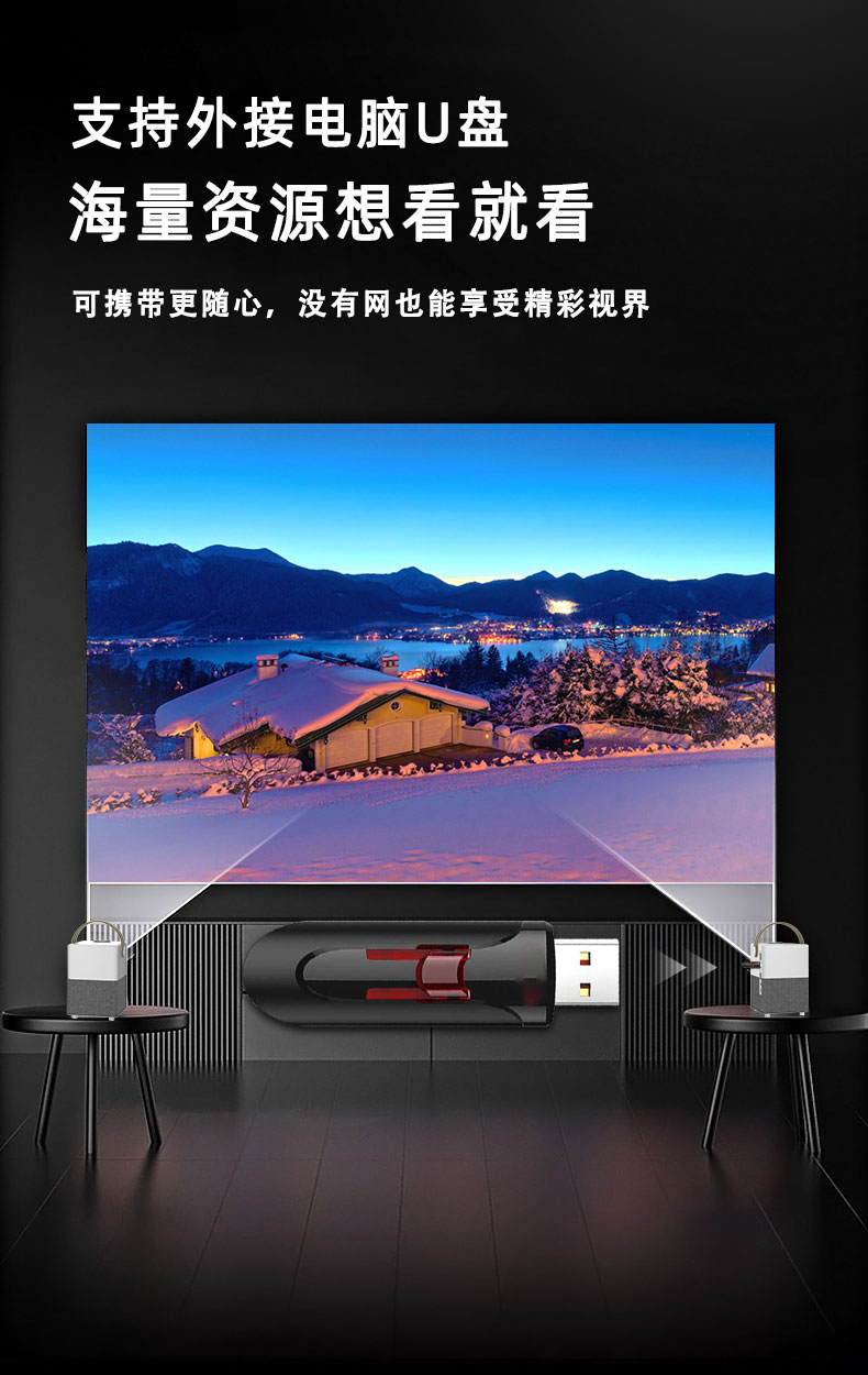 办公投影机宿舍小型投影电视   q7升级版蓝牙ai语音  wifi版