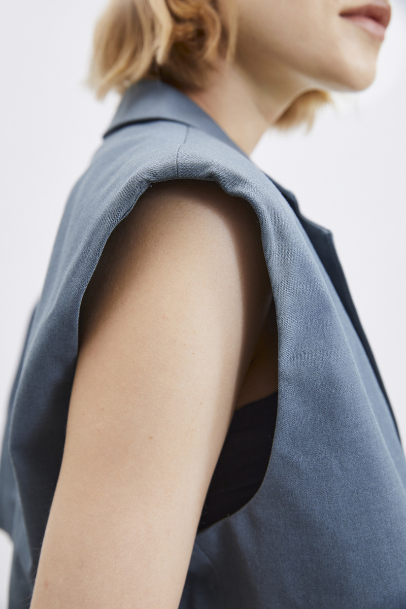 ur春夏女装潮酷时尚英伦宽松短款西装马甲wj22s1an2000 雾霾绿 l【图