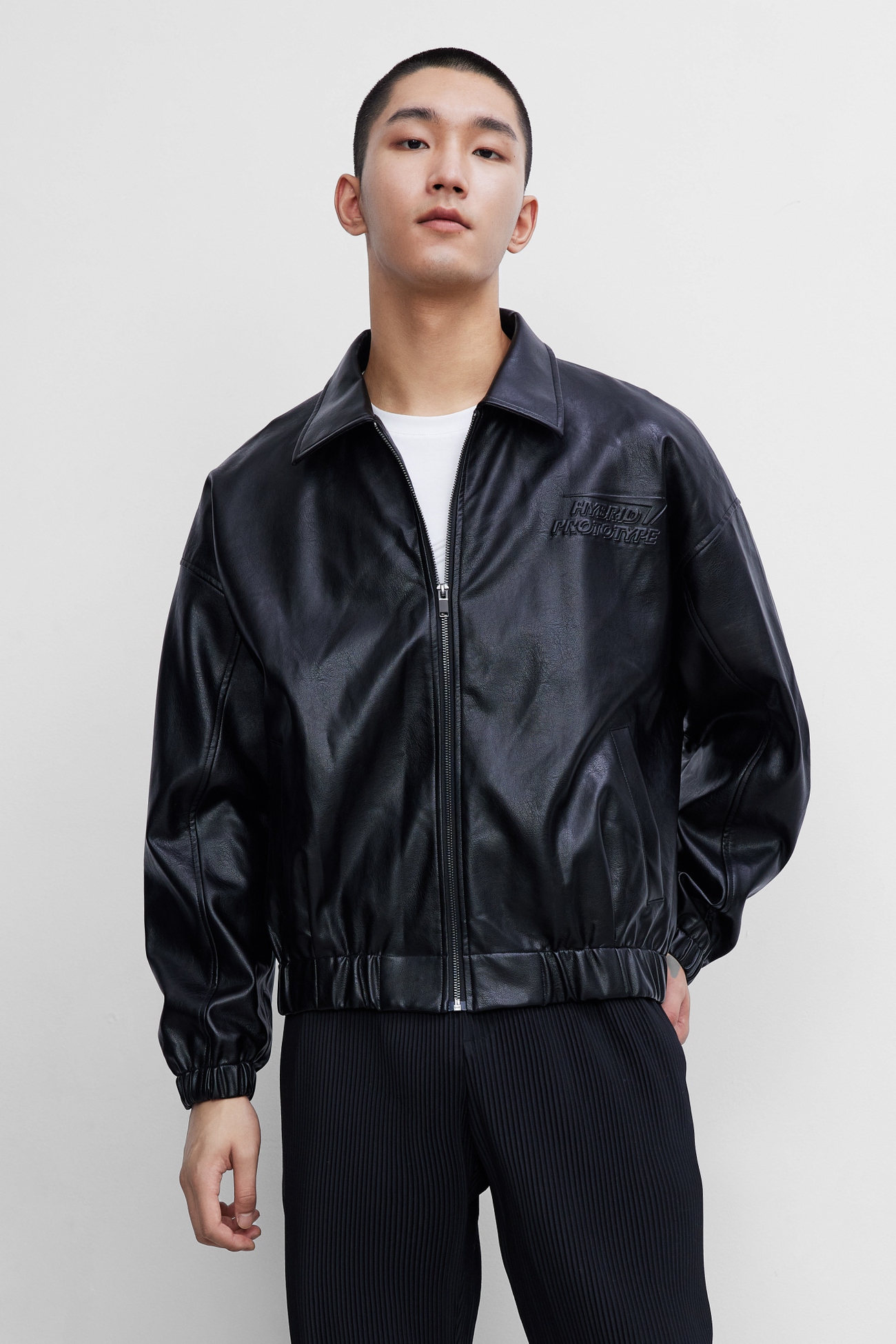 ur2021秋冬新品男装潮酷时尚厚款印花皮衣夹克外套mv45s1en2002 正黑