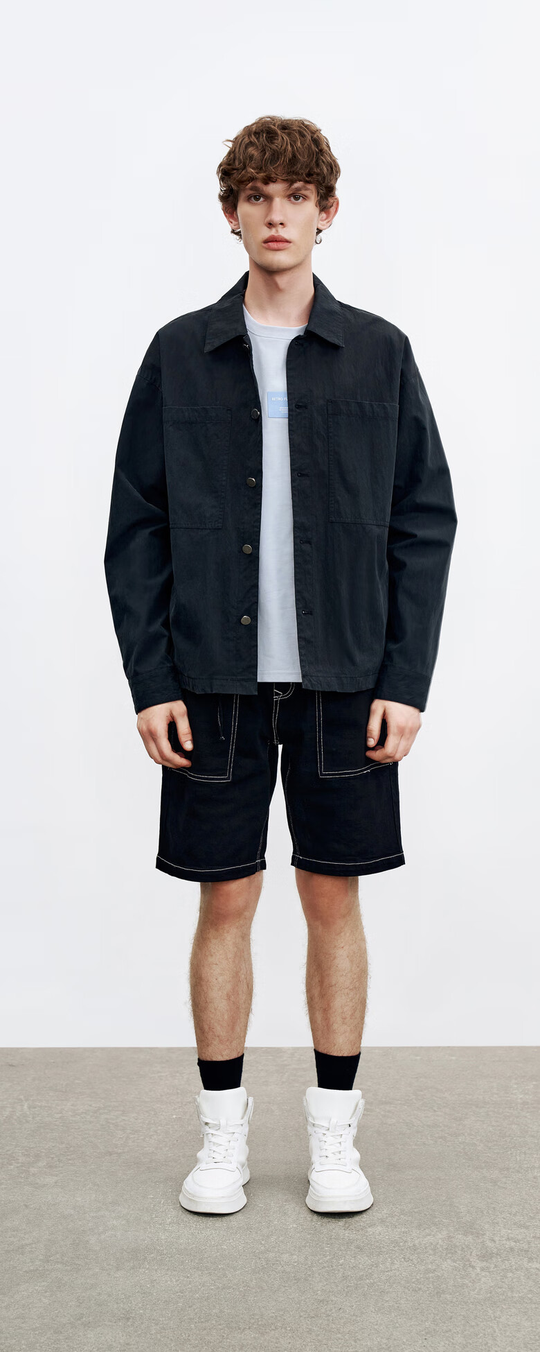 ur2021秋季新品男装日系潮流工装风翻领薄款外套ml36r1ee2000 正黑 l