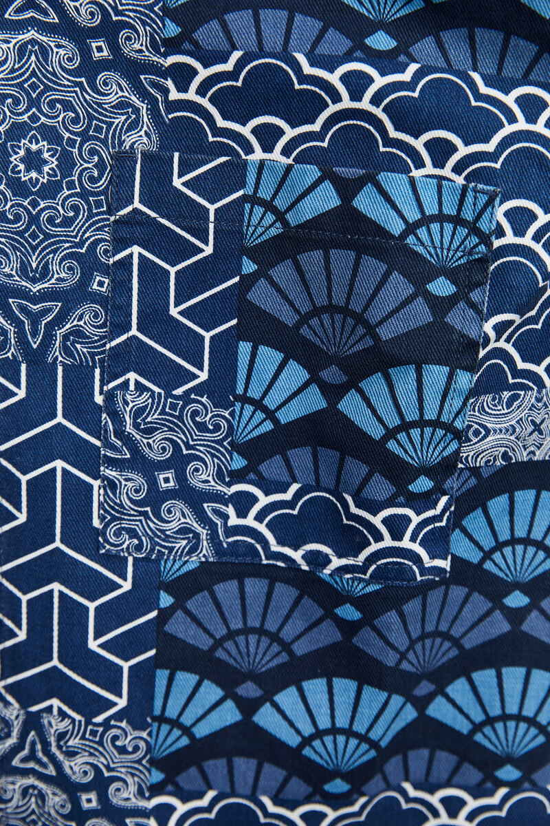 ur2021男装中国风印花图案宽松开襟长袖衬衫ml30sbwx2000 蓝色 xs