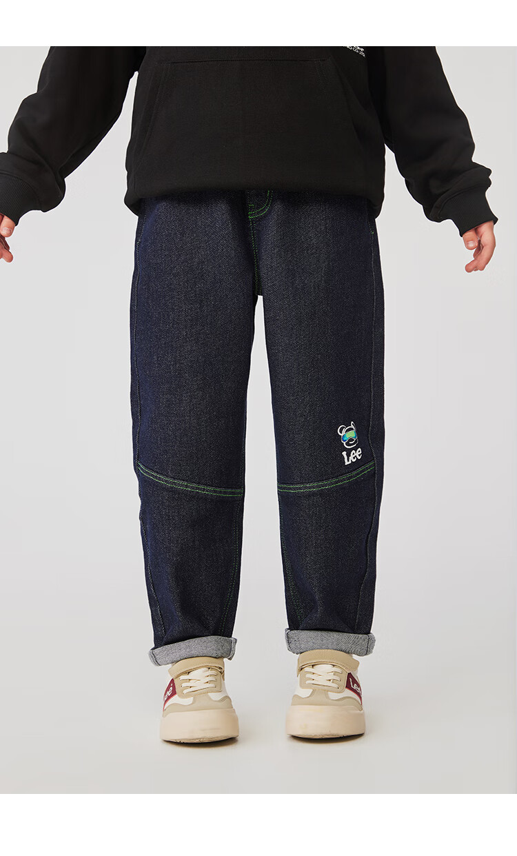 Lee Kids Children's Fashion Retro Contrasting Line Print Stretch Jeans Long Pants, Navy Blue, Size 110 11