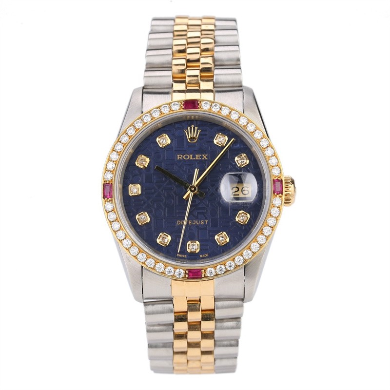 劳力士日志型系列16233蓝盘电脑面后镶钻自动机械二手瑞士名表男士