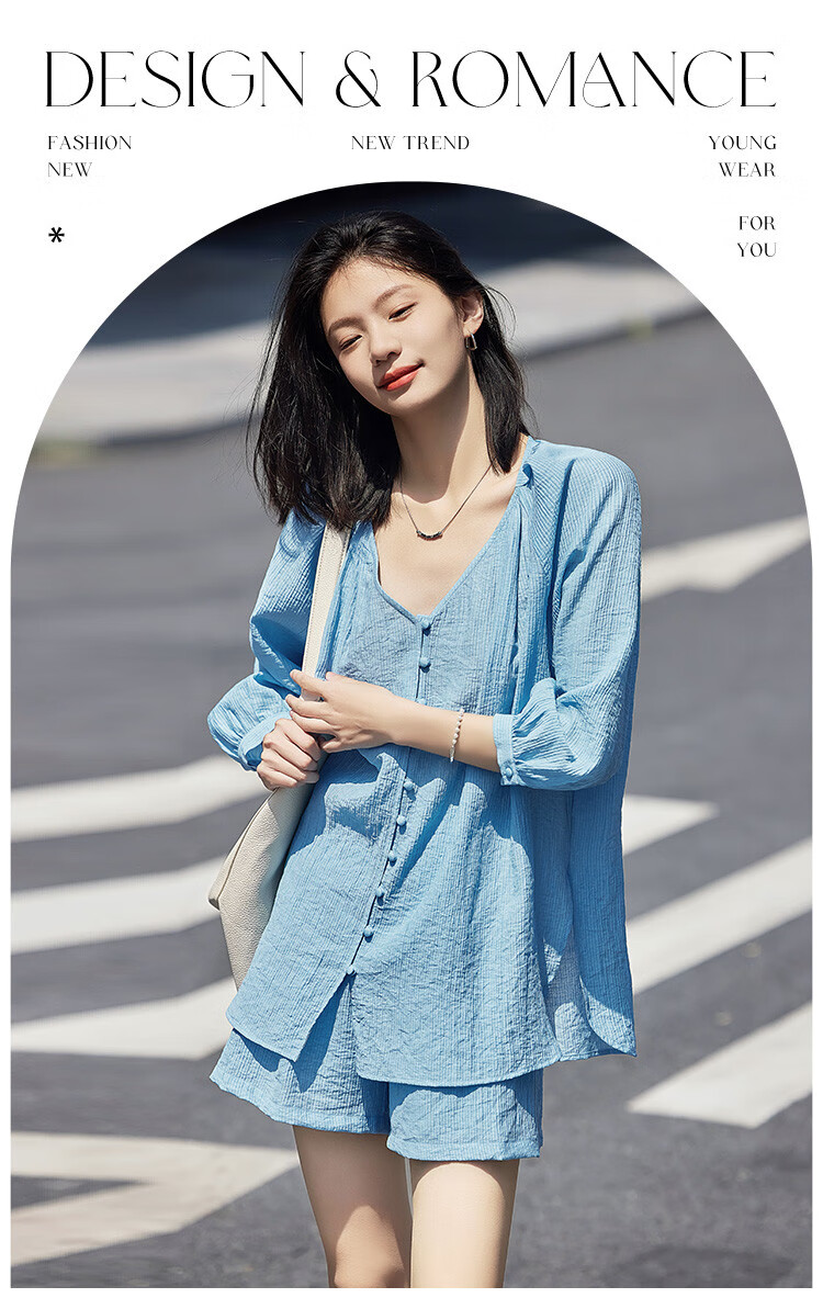 Dme [Cool Two-Piece Set], Summer V-Neck Mid-Sleeve Shirt Top And Shorts Set for Wome 2