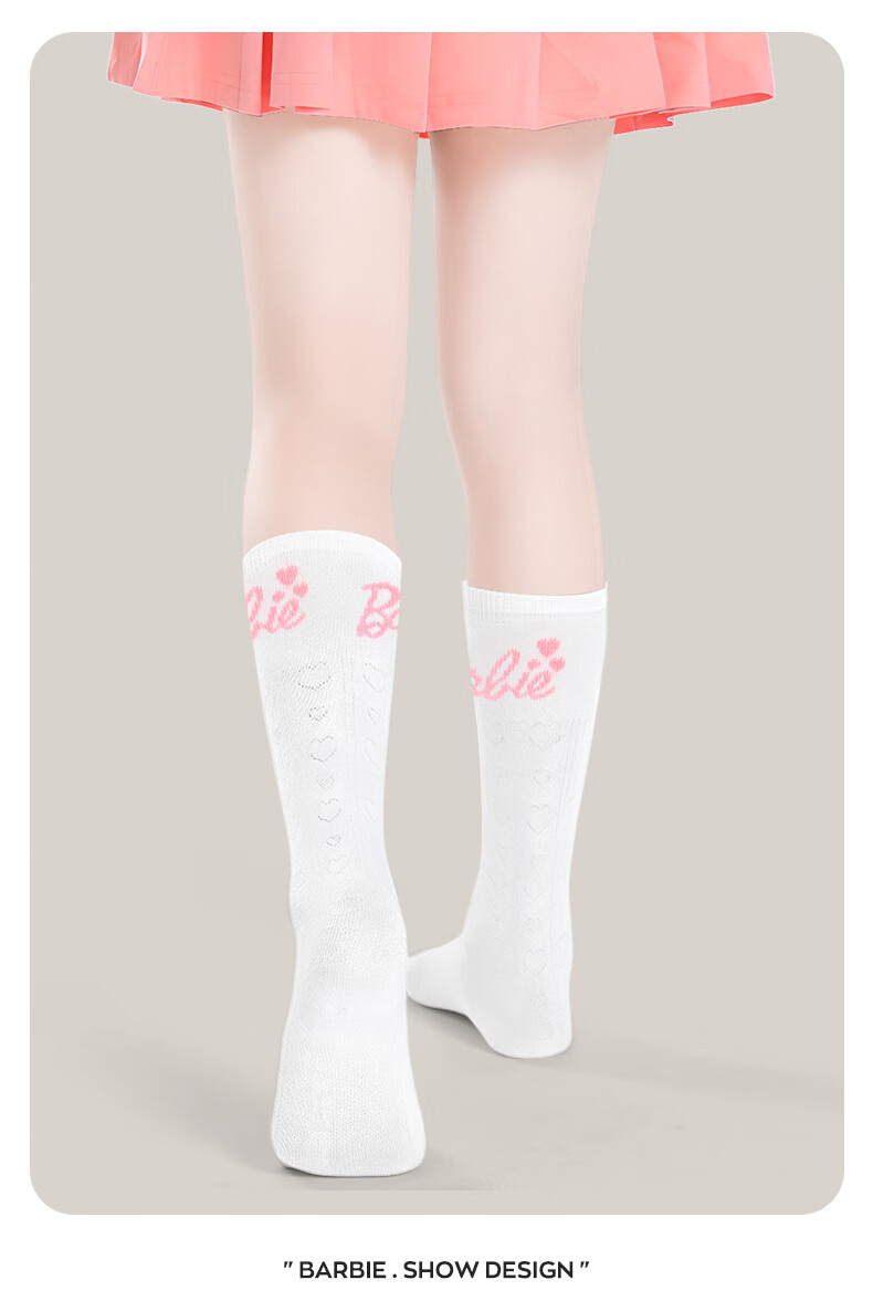Barbie Children's Mid-Calf Socks, Girls' Thin Mesh Long Socks, Spring And Autumn Half-Calf Socks, Kids' Cotton Socks, Preppy Style 8