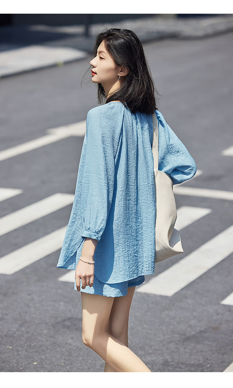 Dme [Cool Two-Piece Set], Summer V-Neck Mid-Sleeve Shirt Top And Shorts Set for Wome 10