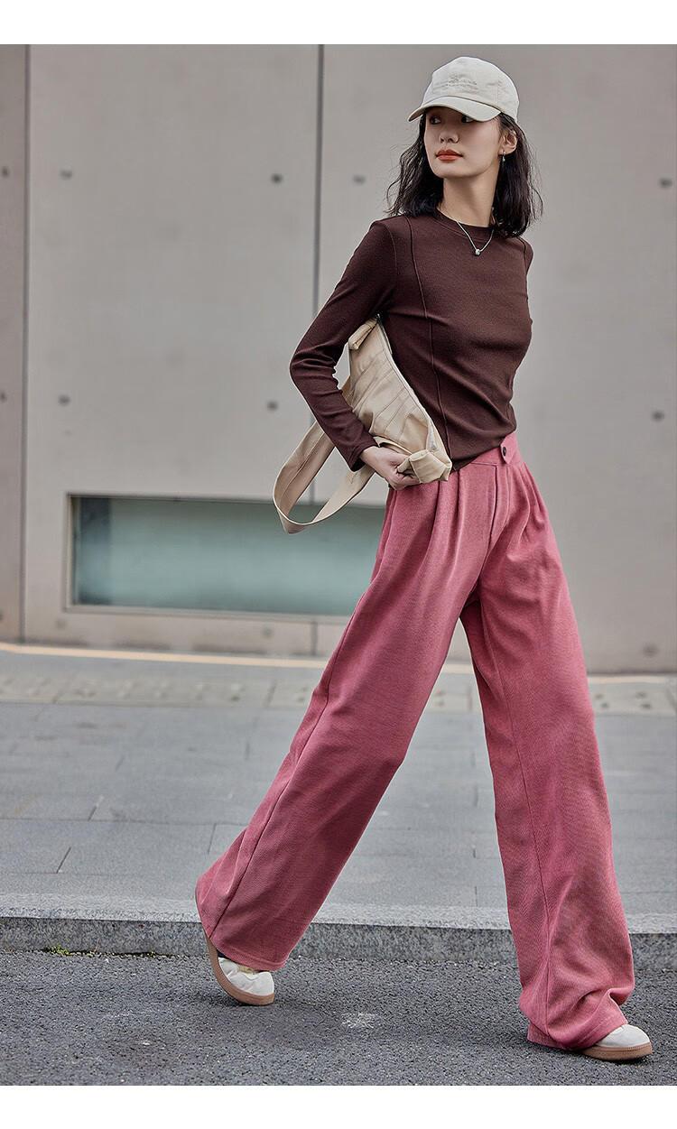 Dme Hollow Design Side Zipper One-Button Sensual Straight-Leg Casual Pants for Women, Bean Paste Pink, L 6