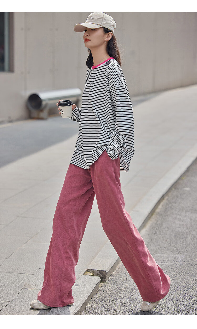 Dme Hollow Design Side Zipper One-Button Sensual Straight-Leg Casual Pants for Women, Bean Paste Pink, L 11