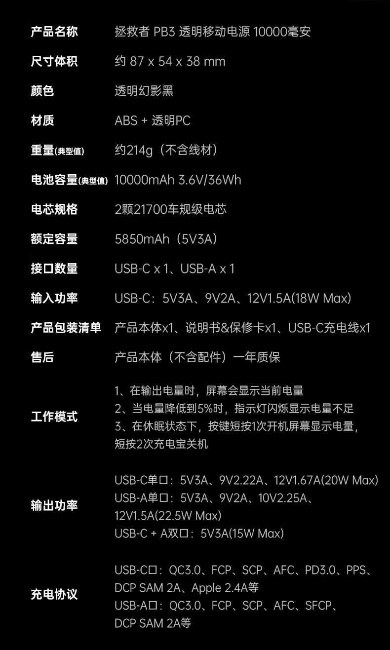 联想拯救者 PB3 透明移动电源发布:22.5W、10000mAh,首发 139 元