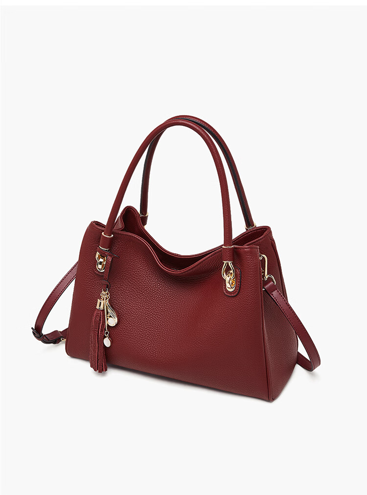 Geshiman Women's Commuter Large Capacity Luxury Genuine First Layer Cowhide Mom Tote Bag Birthday Gift 7280 Dark Red 4