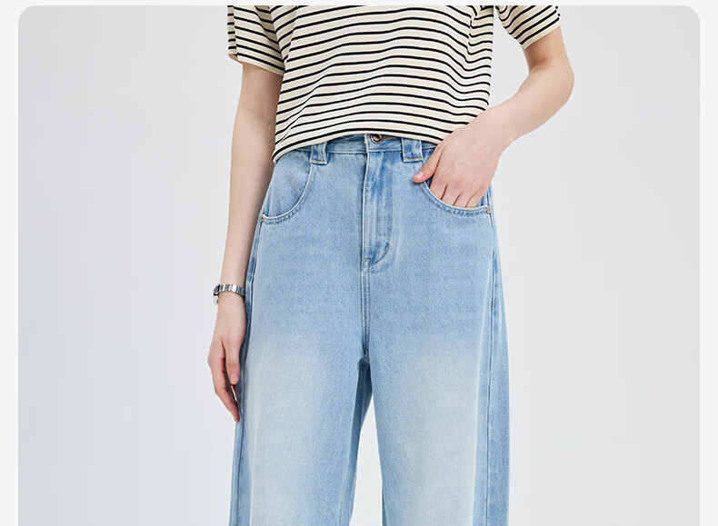 Navigare Italian Small Sailboat Women's Retro Denim Jeans, Versatile Slimming Banana Pants 2312575518, Water Blue, M 2