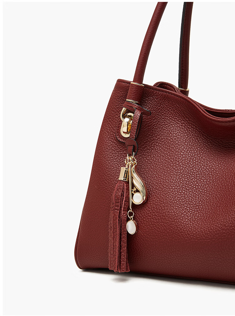 Geshiman Women's Commuter Large Capacity Luxury Genuine First Layer Cowhide Mom Tote Bag Birthday Gift 7280 Dark Red 14
