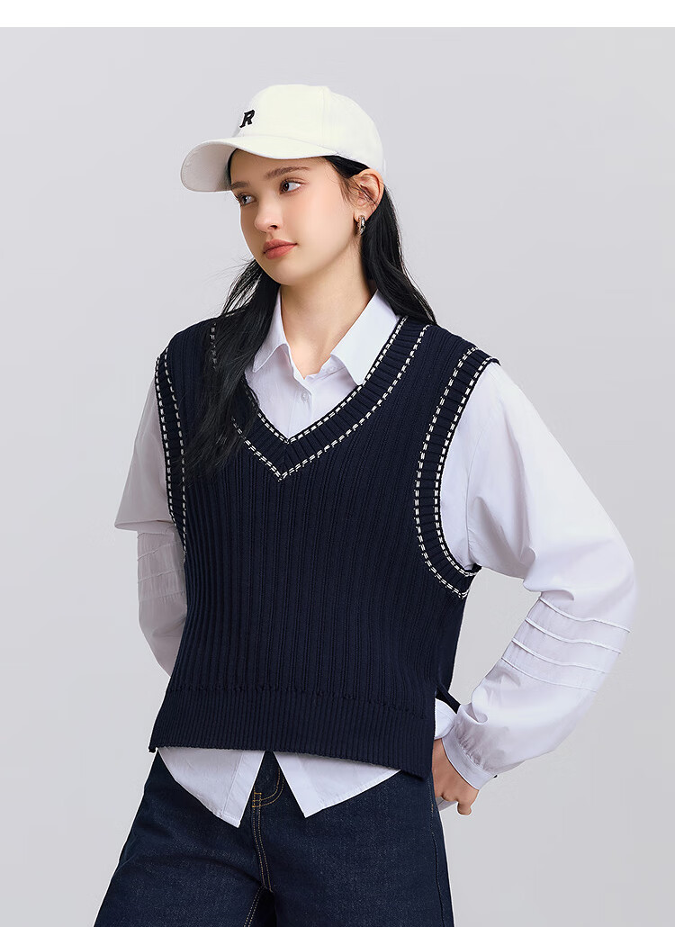Semir [Mall Matching Style], Women's Long-Sleeve Shirt, V-Neck Vest, Spring 2025, Loose-Fitting Two-Piece Set, 101125105011 6