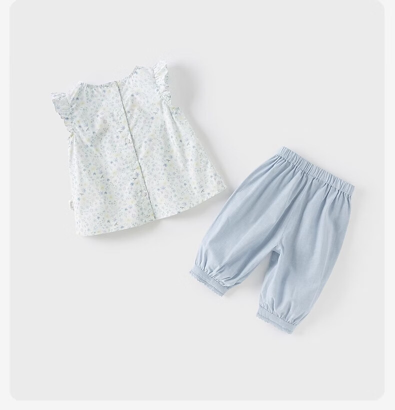 DAVE & BELLA Girls' Cropped Pants Set, Summer Wear, Sweet Floral Two-Piece Set for Toddlers, Thin Cotton Fabric 7