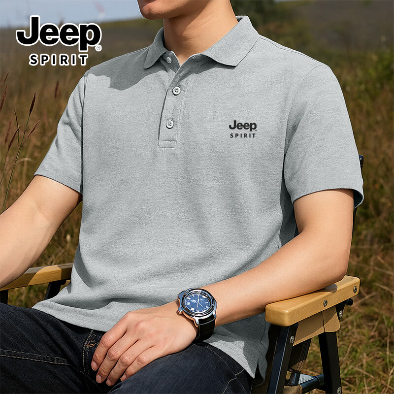 JEEP SPIRIT Men's Short Sleeve T-Shirt Summer Middle-aged Polo Shirt Loose Fit Father's Day Gift Dad Wear 14